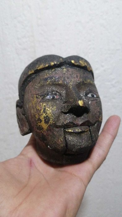 Cap de papusa vintage din lemn