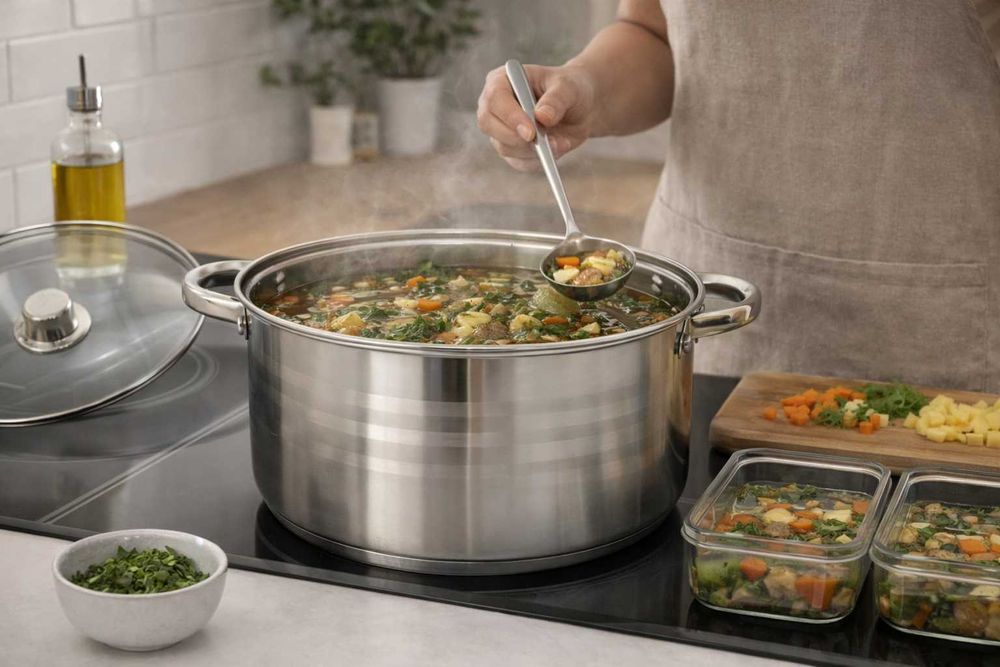 Cratita inox 5.8 litri cu capac de sticla pentru gatit zilnic