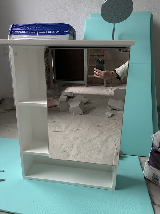 Горен шкаф за баня с огледало и LED Лора