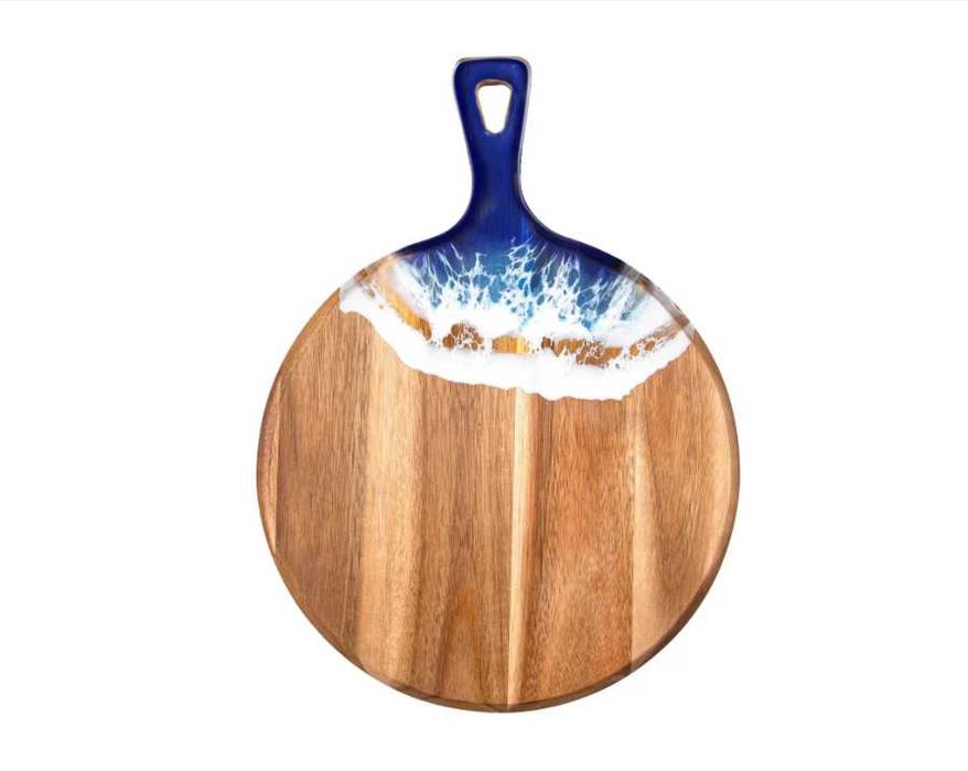 Дъска за сервиране от акациево дърво, ръчно изработена епоксидна смола