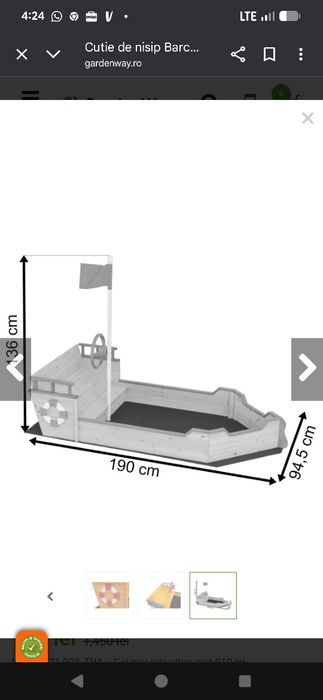 Vând loc de joaca tip barca Baloo din lemn nou, sigilat in cutie