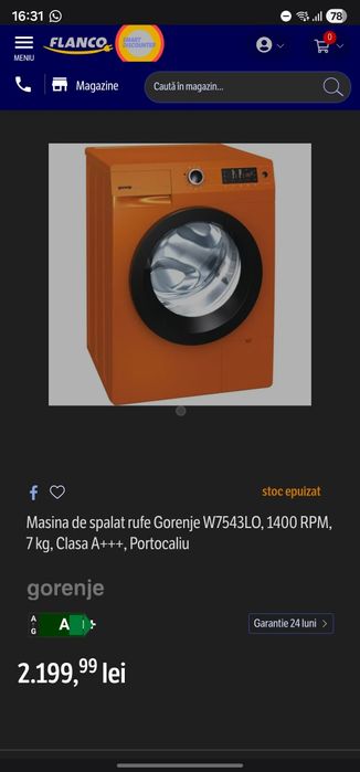 URGENT Mașină spălat Gorenje 7kg 1400rpm - 650lei