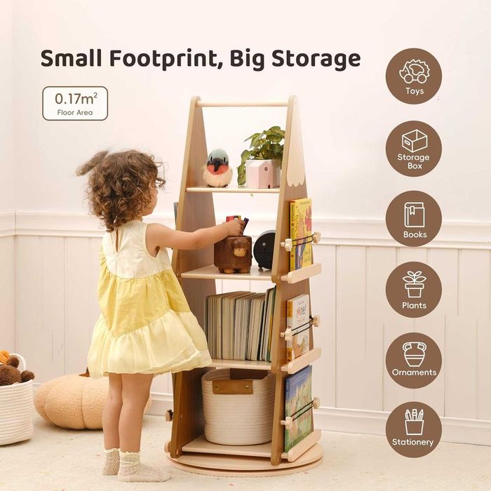 OOOK въртяща се на 360° кула за книги с 4 нива, тип "коледна елха"