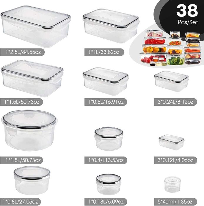 YASHE Сет 38 бр. кутии за съхранение на храна – 100% херметични, BPA-free