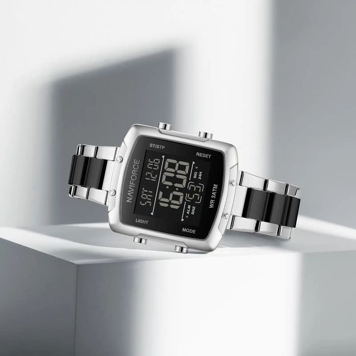 Ceas Digital cu Afișaj NAVIFORCE Dama  Silver -Black Elegant  Deosebit