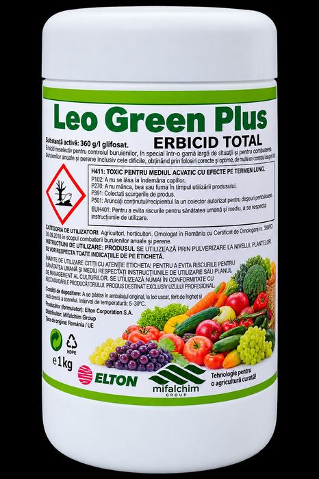 Leo Green Plus, un erbicid total pe bază de glifosat 360 g/L. 1L- Sticla