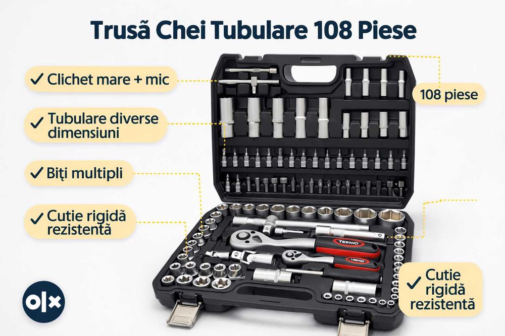 Trusa Chei Tubulare 108 Piese Profesionala