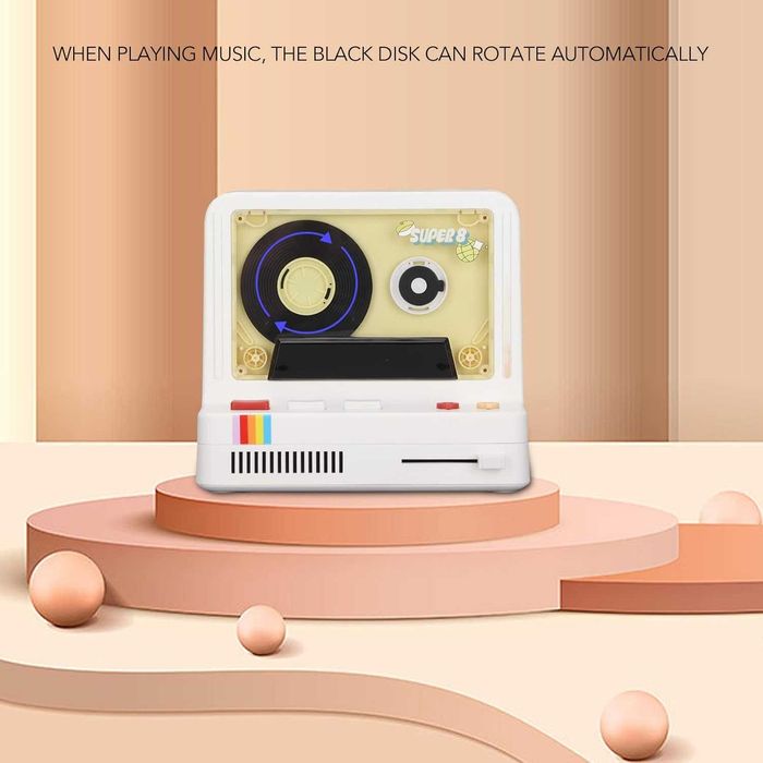 Преносим стерео ретро Bluetooth високоговорител с касетофон, сив (бял)
