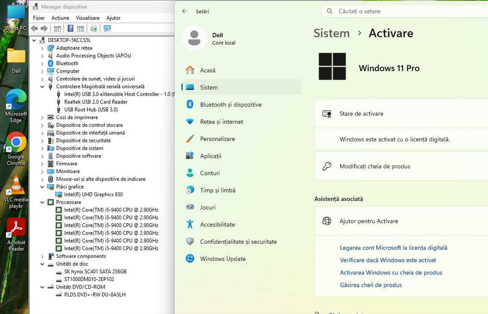 PC Dell Inspiron 3471 i5-9400, 8GB DDR4, SSD 256GB + HDD 1TB, DVD-RW, Windows 11 Pro cu licenta