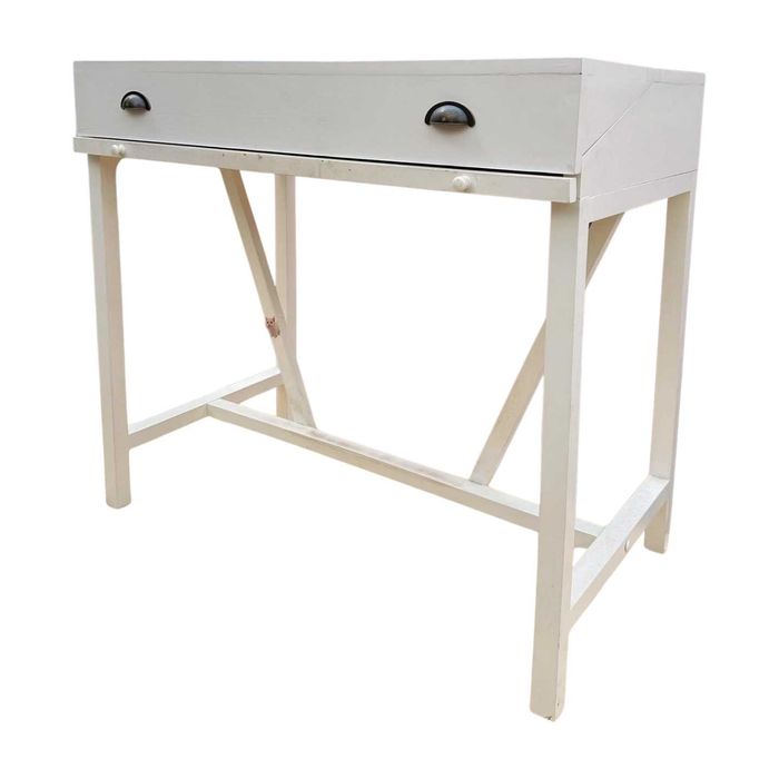 Birou alb din lemn masiv; Banc de lucru cu glisiera si sertare; Masa