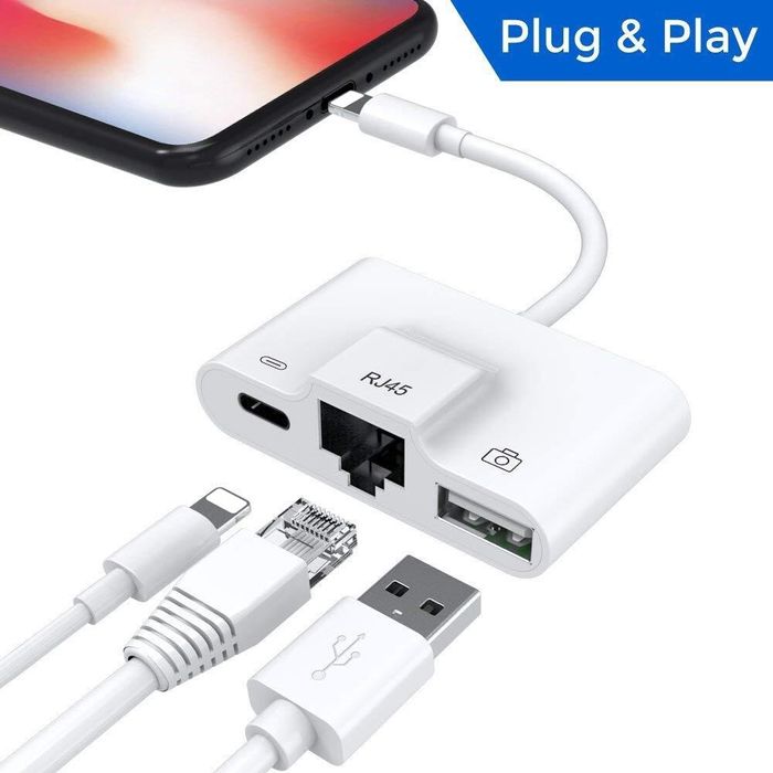 Apple/Lightning ethernet ( lan) RG 45 usb iphone ,adapter/ переходник