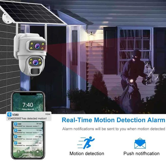 Външна слънчева водоустойчива 4G IP66 8MP нощно виждане CMOS двупосочна аудио PTZ камера за видеонаблюдение с поддръжка на NVR и SD карта