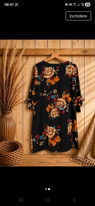 Rochie bleumarin florală elegantă, mărimea L, nouă fără etichetă
