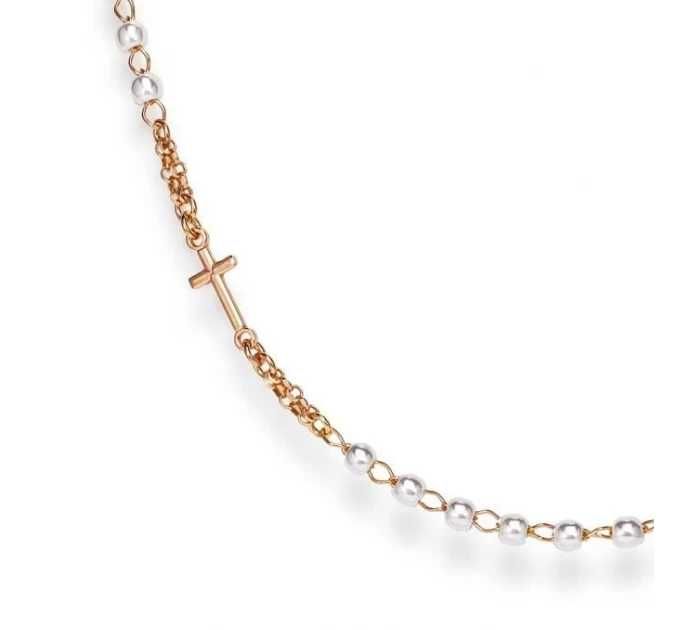 Колие от сребро 925 Amen броеница с перли кръст и икона св валентин