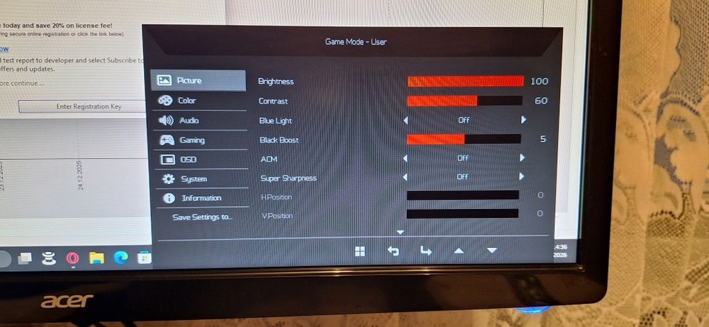 Monitor gaming 24" Acer 1ms 75 hz