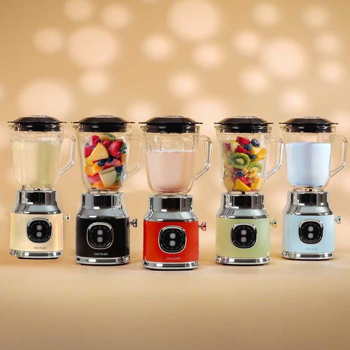 Блендер Cecotec Yellow RetroTwist 800 W, стъклена купа 1л, 4 остриета