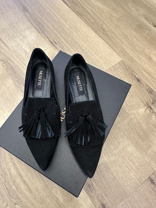 Pantofi negri piele întoarsă, fără toc Musette