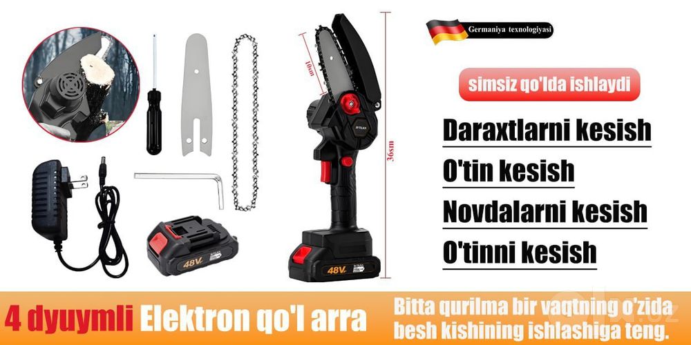 Uy uchun zaryadlanuvchi elektr qo'l arra