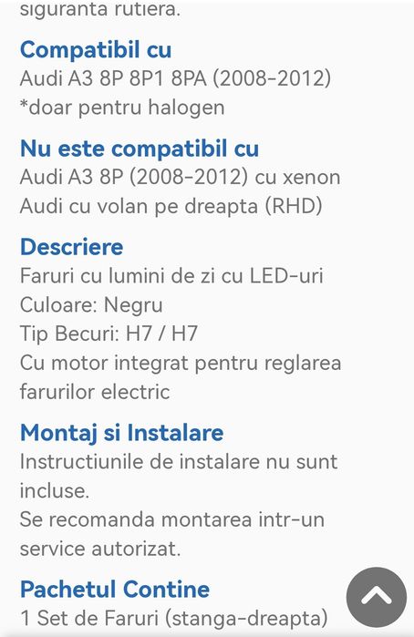 Faruri Audi A3 8P 2008-2012