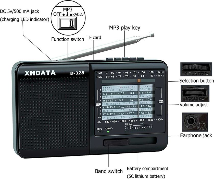 XHDATA D-328 DSP MP3 Player FM/AM/SW 12 Band радиоприемник