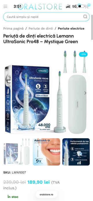 Periuța Electrică LEMANN NOUĂ SIGILATĂ mystic green