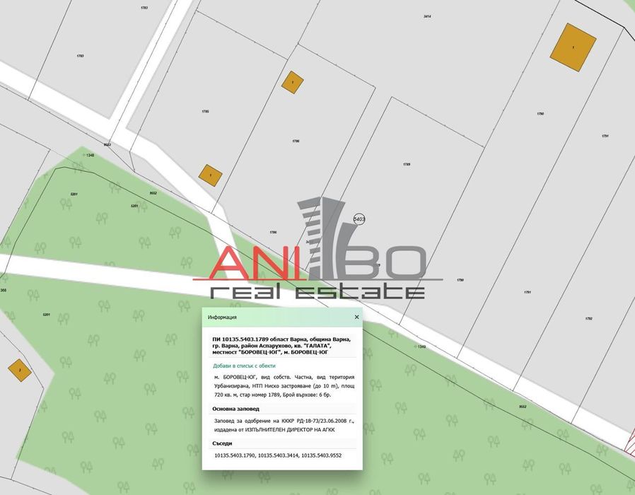 Парцел в Варна-м-т Боровец - юг площ 720 цена 74700