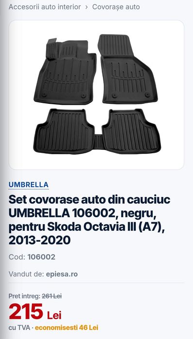 Covorașe cauciuc noi pentru Skoda Octavia III