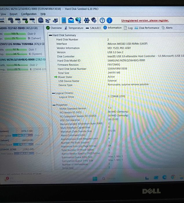 SSD 256GB Microsoft 1911 M.2 2230PCI-Express 3.0 x4 NVme laptoptableta