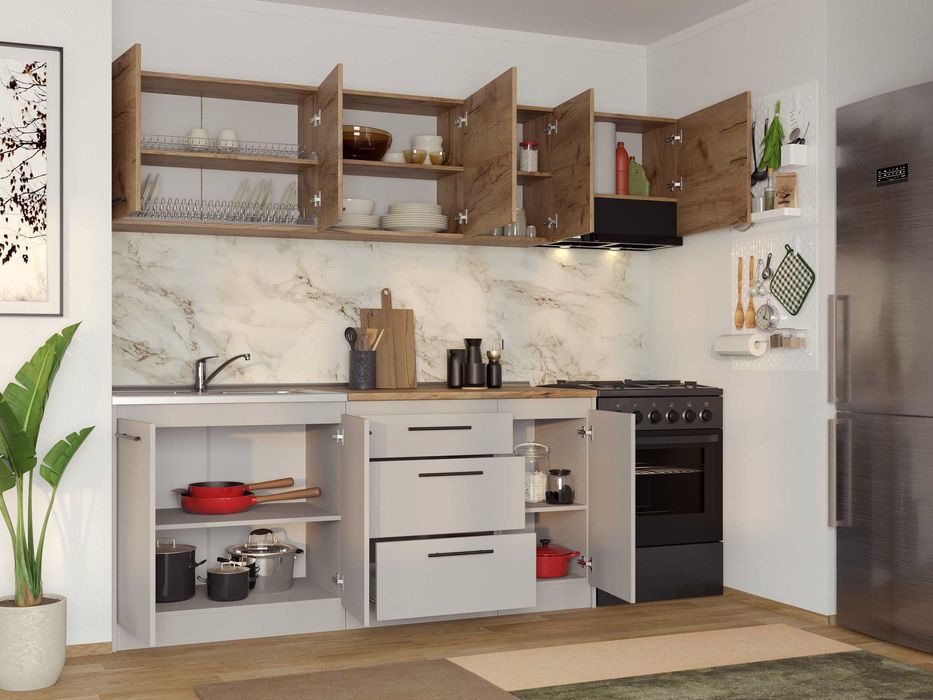 Set Mobila Bucatarie Linea 240 Casmir / Stejar C08 - Transport Gratuit