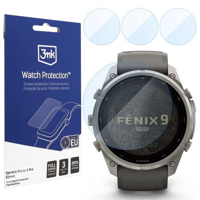 Протектор за екран 3mk FlexibleGlass (3 pack) за Garmin Fenix 9, Fenix 9 Pro, Fenix 9 Pro Solar