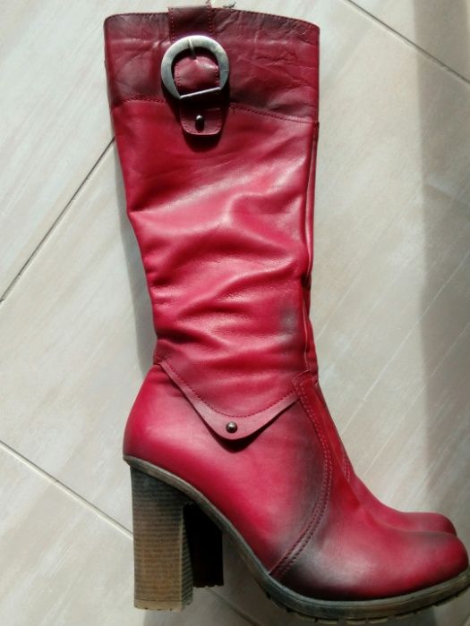 Дамски ботуши, естествена кожа червени, 40 номер