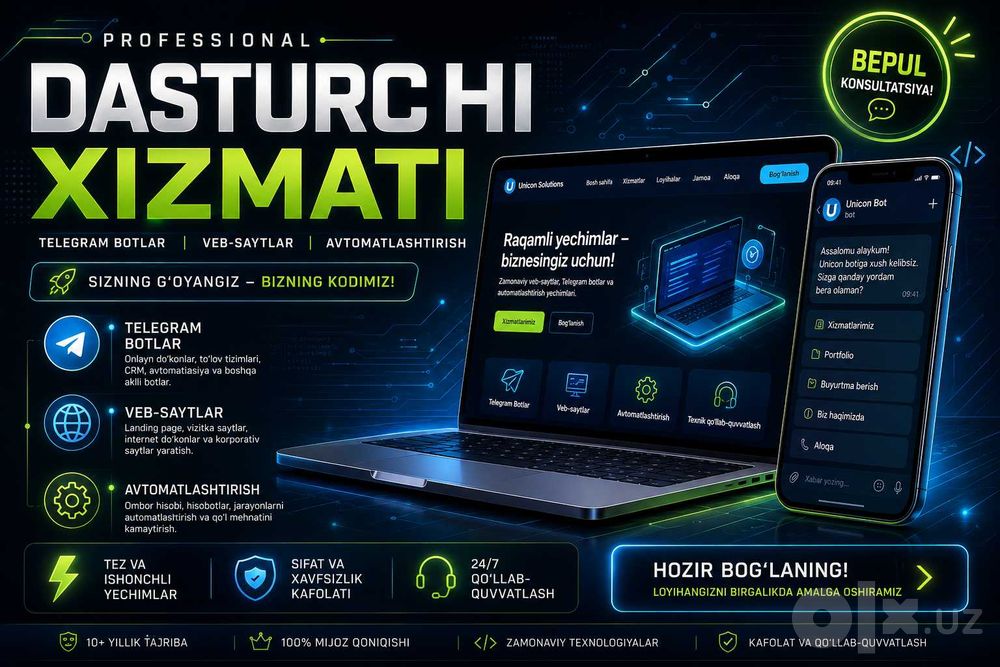 Telegram Bot va veb-sayt xizmati| Biznes avtomatlashtirish | Dasturchi
