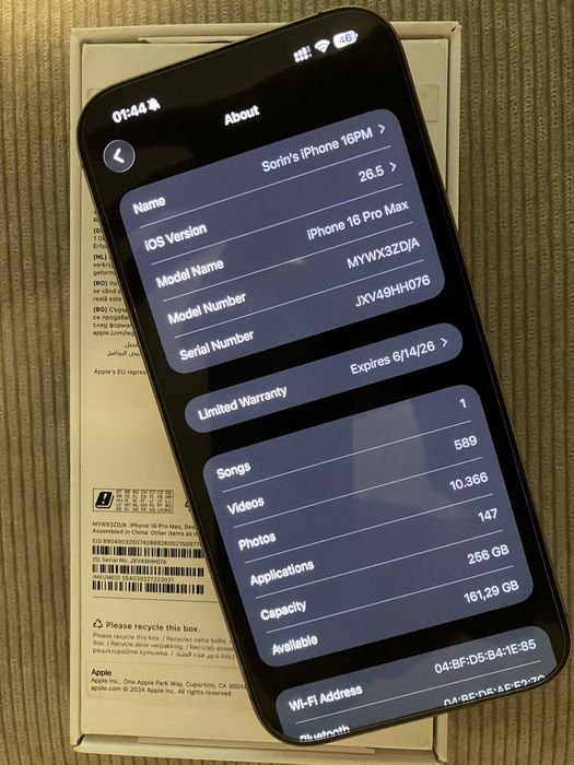 iPhone 16 pro max, impecabil, full box, cu factura iStyle, garantie inca 1 an