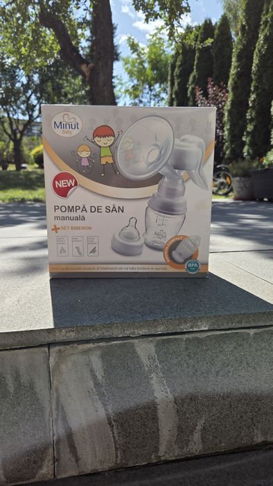 Pompă de sân manuală Minut Baby + Set Biberon Compact, BPA Free