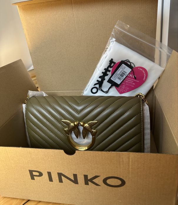 Чанта Pinko Love Click Baguette Mini Chervon маслинено зелена