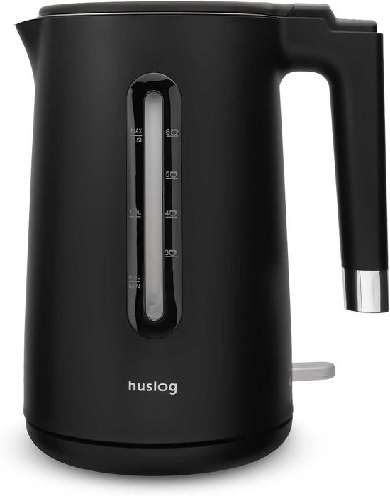 Електрическа кана 1.5L, 2200W, двойна стена Cool-Touch 304 неръждаема стомана без BPA с индикатор за нивото на водата, 360° основа, защита от сухота