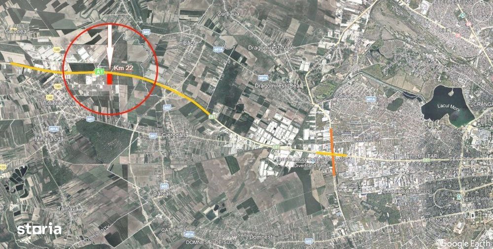 Teren 10,1 Ha cu deschidere 218 ml  la A1 - km 22