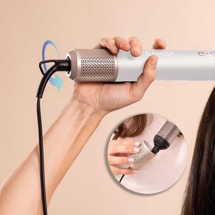 Мултифункционален уред за коса Cecotec CeramicCare AirGlam Champagne 1400W висок клас с Coanda технология, мощен мотор и цели 8 приставки за оформяне