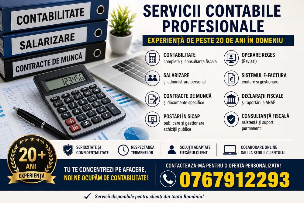 Contabil | Servicii Contabile | Salarizare | REGES | e-Factura | SICAP | 20+ ani