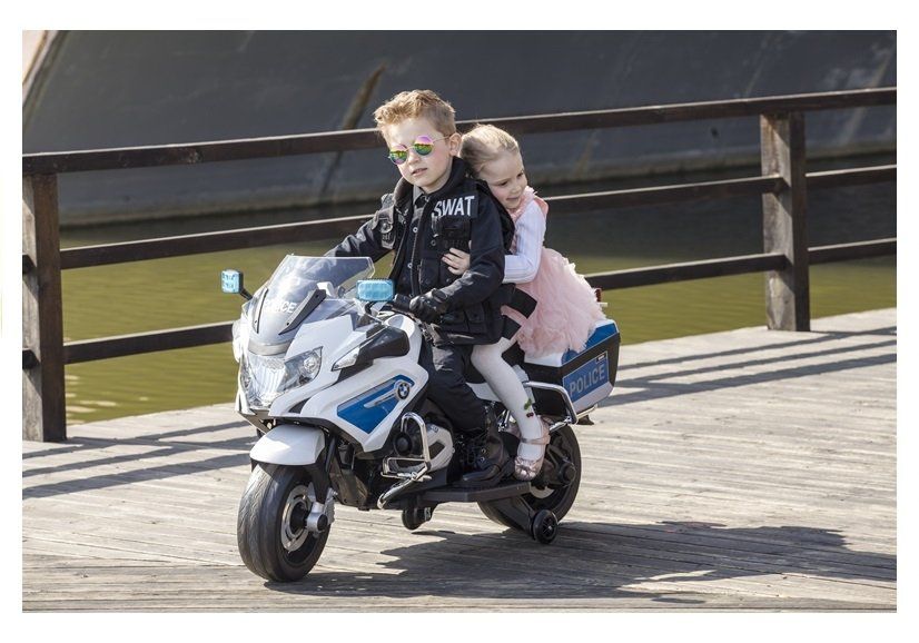 Motocicleta electrica Kinderauto POLICE BMW R1200 CU ROTI MOI #Alb