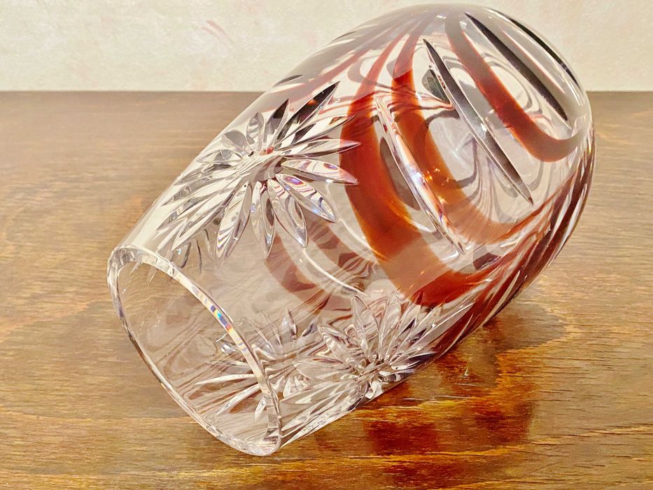 Нова Масивна Ръчно изработена Кристална ваза с Флорални мотиви