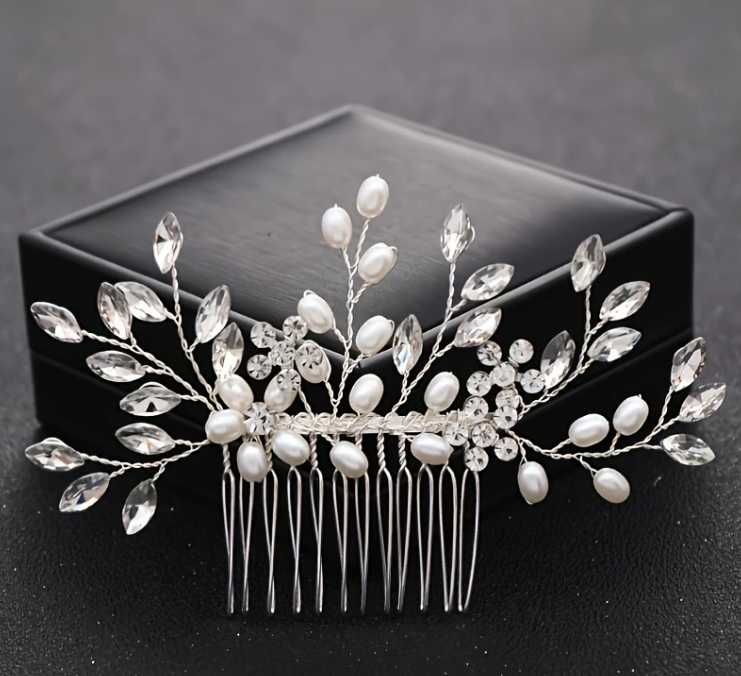 Булчински аксесоар гребен за коса – с перли и кристали, за бал, сватба
