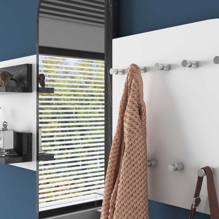 Закачалка с огледало Puzzle-home 2445, Бял - черен/натурален, Промоция