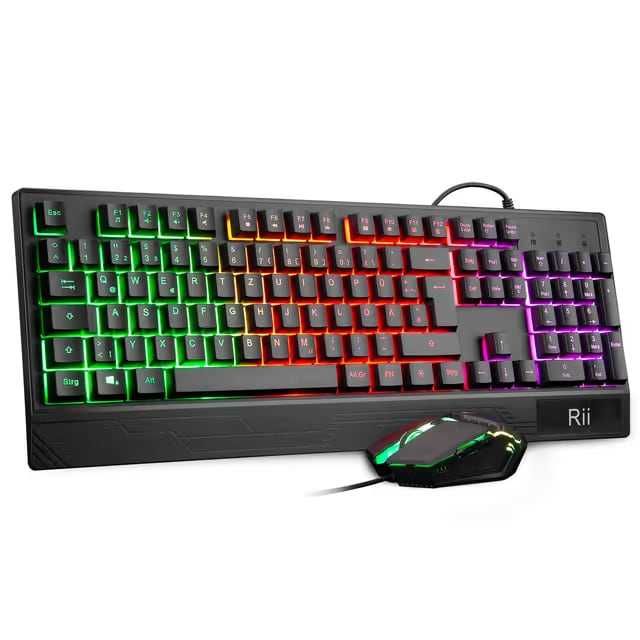 Rii игрова клавиатура и мишка комплект RGB подсветка QWERTZ водоустойчив USB