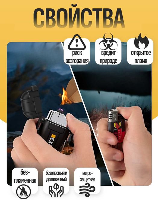 Зажигалка электронная дуговая с фонариком, USB зарядка