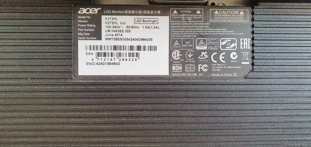 monitor led ACER k272hl 27" Edge VA LED full hd