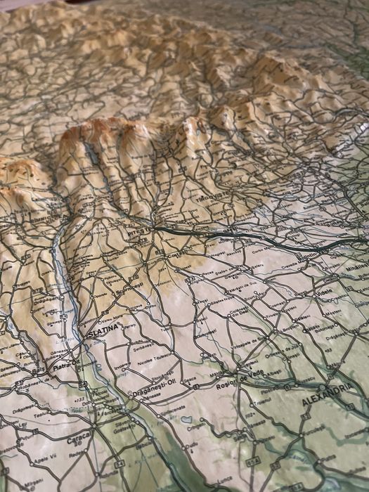 Harta Romaniei 89’  3d relief comunista vintage colectie 100x75