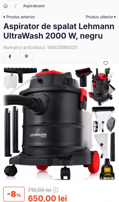 Aspirator cu spalare Lehmann UltraWash, 1600/2000 W, Multifunctional