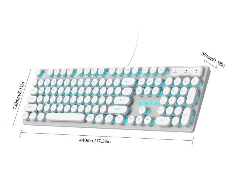 Ретро Панк Игровая Клавиатура - 104 Клавиши, Синяя Подсветка