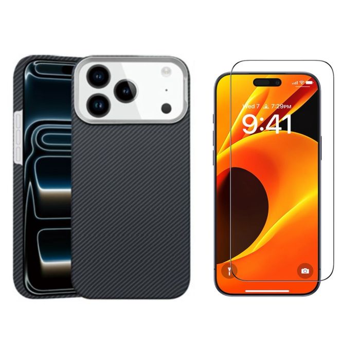 Iphone 17 PRO 17 PRO MAX Husa Super Slim Carbon Aramida + Folie Sticla Shock Safe